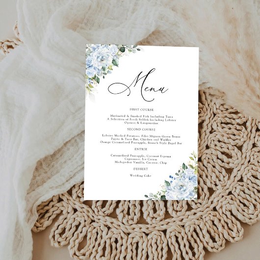 Romantic Light Blue Floral Wedding Menu Menükarte