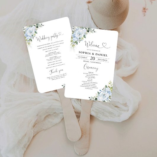 Romantic Light Blue Floral Wedding Program  Fächer
