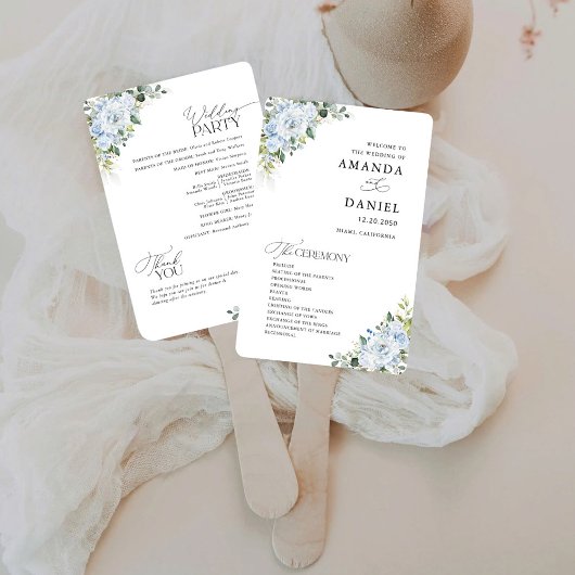 Romantic Light Blue Floral Wedding Program  Fächer