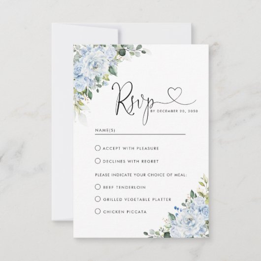 Romantic Light Blue Floral Wedding RSVP Card Karte (Vorderseite)