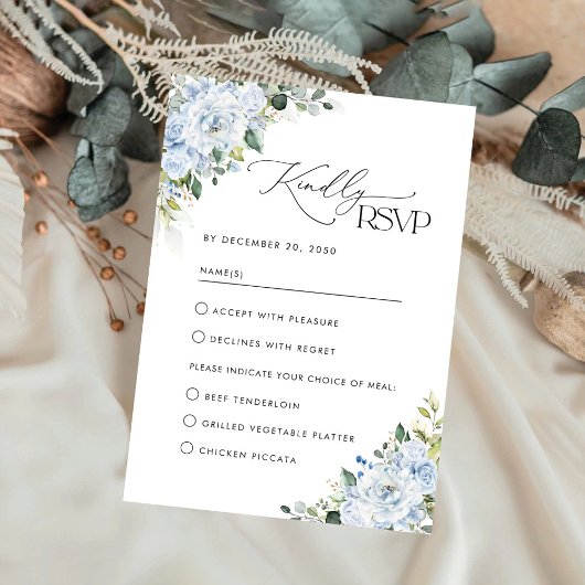 Romantic Light Blue Floral Wedding RSVP Card Karte