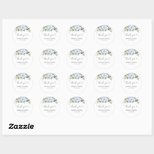  Romantic Light Blue Floral Wedding  Runder Aufkleber (Blatt)