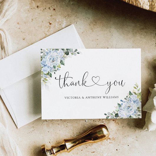 Romantic Light Blue Floral Wedding Thank You Card Dankeskarte