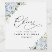 Romantic Light Blue Floral Wedding Wine Bottle  Weinetikett (Einzelnes Label)