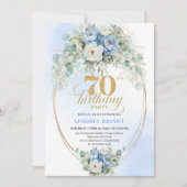 Romantic Light Blue Flowers 70th Birthday Invites Einladung (Vorderseite)