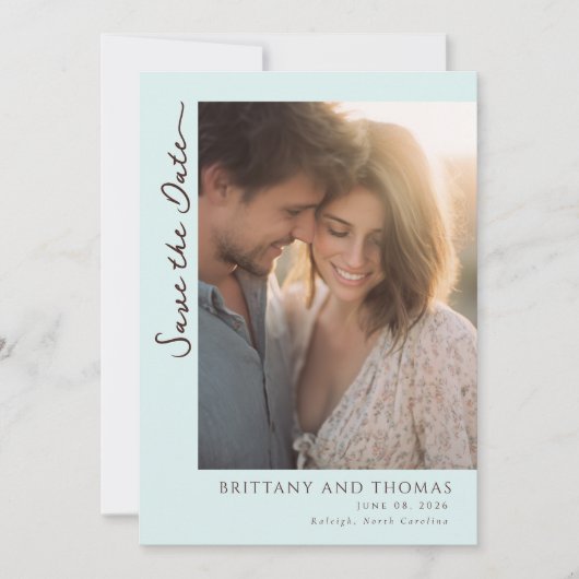 Romantic Light Blue Photo Save The Date (Vorderseite)