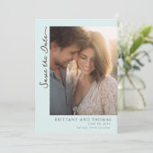Romantic Light Blue Photo Save The Date (Stehend Vorderseite)