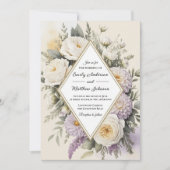 Romantic Lilac Floral Geometric Wedding Invitation Einladung (Vorderseite)