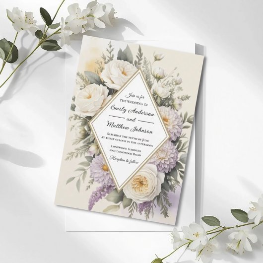 Romantic Lilac Floral Geometric Wedding Invitation Einladung