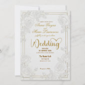 Romantic Line Art Rose Faux Gold Foil Wedding  Einladung (Vorderseite)