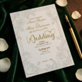 Romantic Line Art Rose Faux Gold Foil Wedding  Einladung