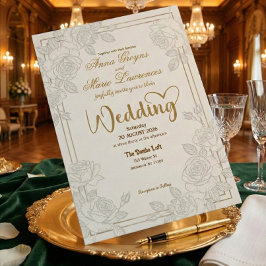Romantic Line Art Rose Faux Gold Foil Wedding Einladung