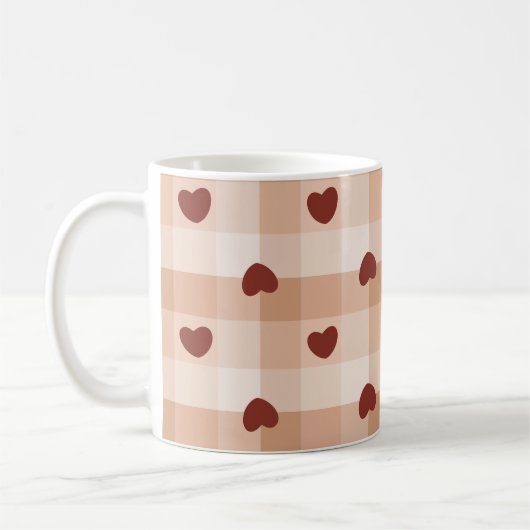 Romantic little hearts and brown gingham checks kaffeetasse (Links)
