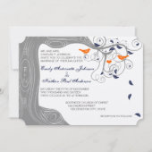 Romantic Love Bird Tree Orange Navy Hochzeit Einladung (Vorderseite)