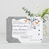Romantic Love Bird Tree Orange Navy Hochzeit Einladung (Stehend Vorderseite)