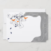 Romantic Love Bird Tree Orange Navy Hochzeit Einladung (Rückseite)