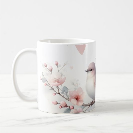 Romantic Love Birds Cherry Blossom Branch Kaffeetasse (Links)