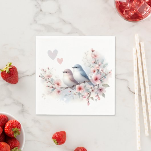 Romantic Love Birds Cherry Blossom Branch Serviette (Beispiel)