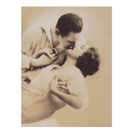 Romantic Love Couple Kissing vintage illustration Poster