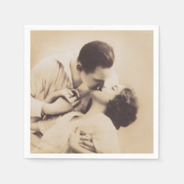 Romantic Love Couple Kissing vintage illustration Serviette