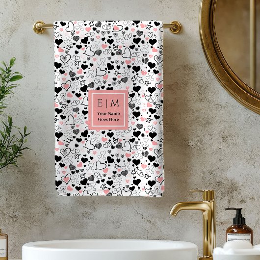 Romantic Love Gift Bath Towel Pink Black Hearts Badhandtuch Set