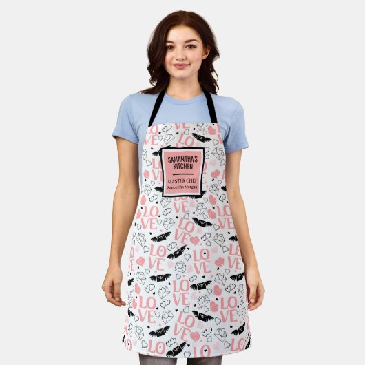 Romantic Love Gift Pink Black Heart Sketch Apron Schürze (Getragen)