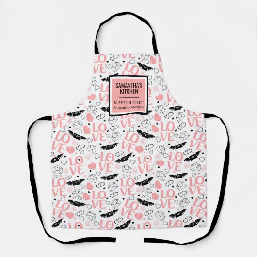 Romantic Love Gift Pink Black Heart Sketch Apron Schürze (Vorderseite)