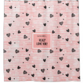 Romantic Love Gift Shower Curtain Pink Black Heart Duschvorhang (Vorderseite)
