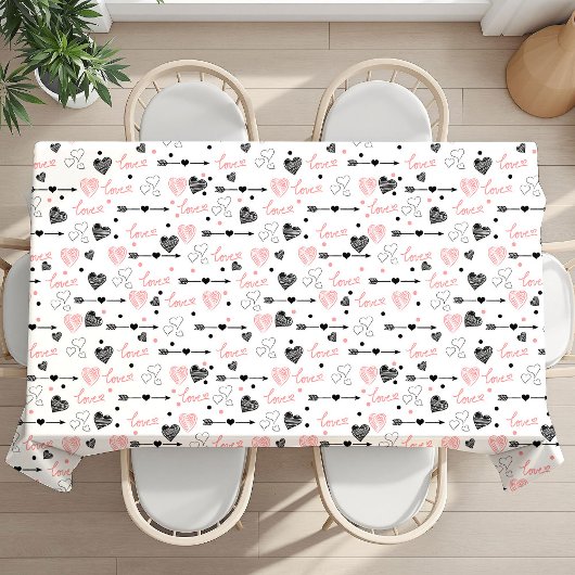 Romantic Love Gift Tablecloth Pink Black Hearts Tischdecke