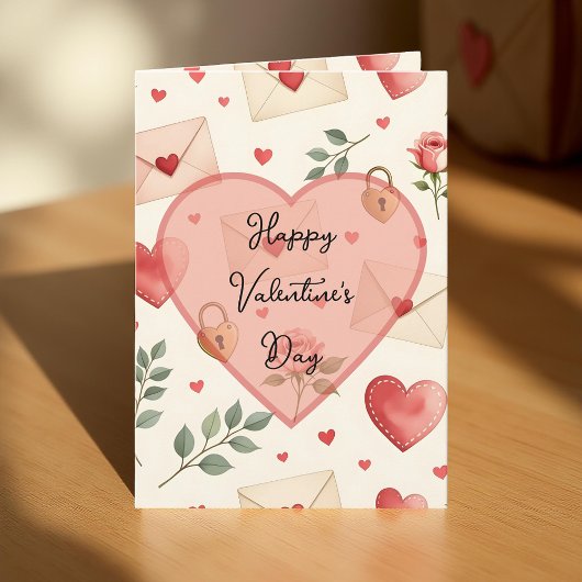 Romantic Love Letters Hearts Valentine's Day Karte