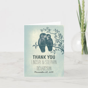 romantic love owls couple wedding thank you cards dankeskarte