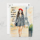 Romantic Love Paris Man Woman Watercolor Postcard Postkarte (Vorne/Hinten)