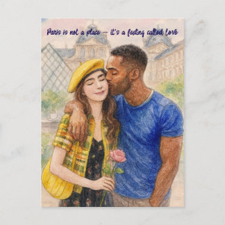 Romantic Love Paris Man Woman Watercolor Postcard Postkarte