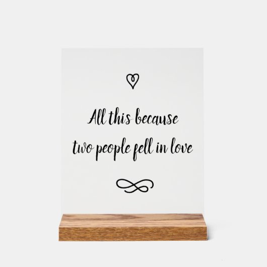 Romantic Love Story Wedding Calligraphy Keepsake Acrylschild (Vorderseite)