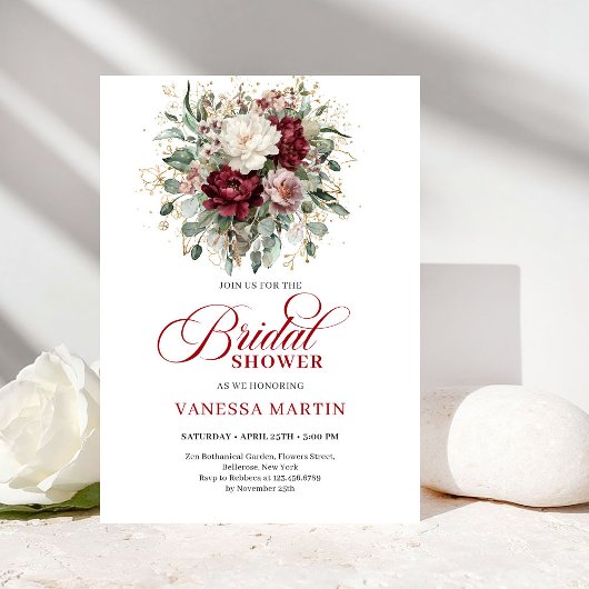 Romantic Maroon & Gold Bridal Shower Invitation Einladung