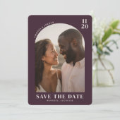 Romantic Maroon Modern Photo Save The Date (Stehend Vorderseite)