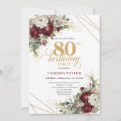 Romantic Marsala Eucalyptus 80th Birthday Einladung (Vorderseite)