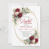 Romantic Marsala Floral Gold Bridal Shower Invite Einladung (Vorderseite)