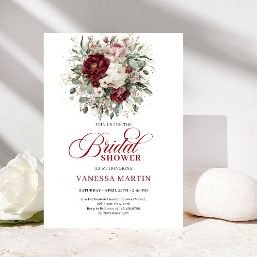 Romantic Marsala & Gold Bridal Shower Invitation Einladung