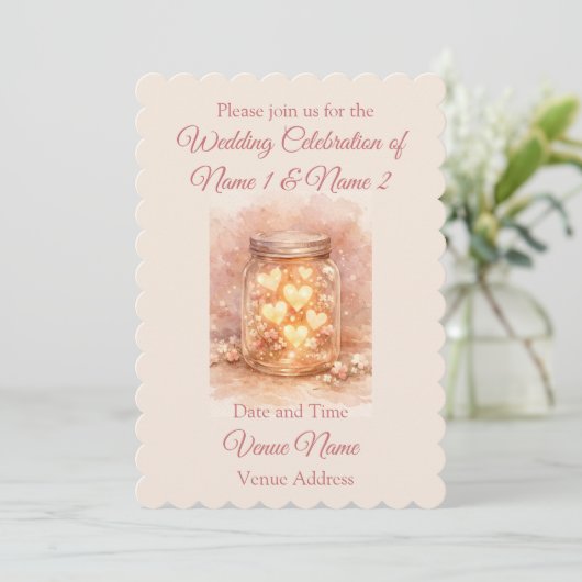 Romantic Mason Jar Wedding Invitation Einladung (Stehend Vorderseite)