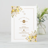 Romantic Mediterranean Lemons Floral Bunch Wedding Save The Date (Stehend Vorderseite)