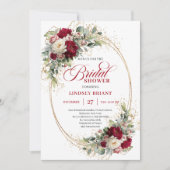 Romantic Merlot Roses Gold Bridal Shower Invites Einladung (Vorderseite)