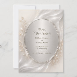 Romantic metallic Silver Oval Wedding Botanicals Einladung
