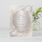 Romantic metallic Silver Oval Wedding Botanicals Einladung (Stehend Vorderseite)