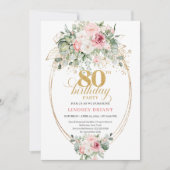 Romantic Minimalist Blush Floral 80th Birthday  Einladung (Vorderseite)