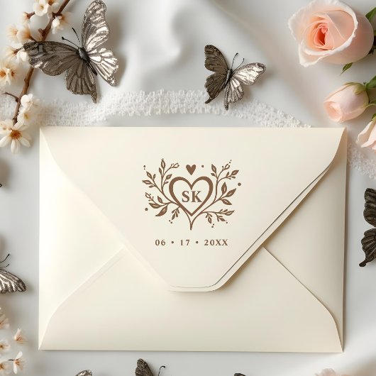 Romantic Minimalist Heart Swirls Monogram Initials Gummistempel