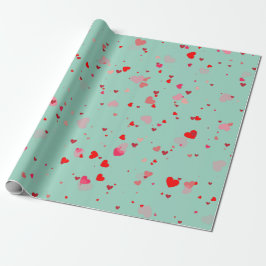 Romantic Mint Green Red Hearts Valentine  Geschenkpapier