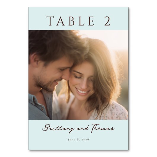 Romantic Mint Minimalist Photo Tischnummer (Vorderseite)