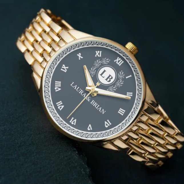 Romantic Monogram Elegant White & Navy Letters Armbanduhr (Von Creator hochgeladen)