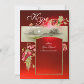ROMANTİC MONOGRAM / POPPIEN, rot, grün, rot Einladung (Rückseite)
